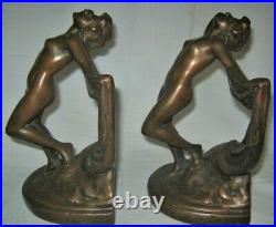 Antique Marion Bronze Clad Nude Dance Lady Woman Art Sculpture Statue Bookends