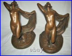 Antique Marion Bronze Clad Nude Dance Lady Woman Art Sculpture Statue Bookends