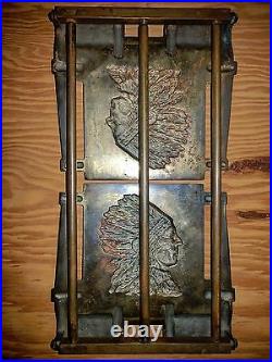 Antique Native American Indian Cast Iron Bookrack Bookends Bronze Book Art Rack
