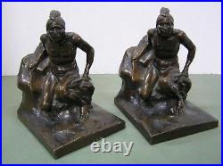 Antique Native American Indian Figural Pair of Metal Bookends
