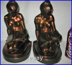 Antique Nude Gay Chic Lady Ronson USA Art Deco Statue Sculpture Bookends Bronze