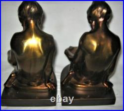 Antique Nude Gay Chic Lady Ronson USA Art Deco Statue Sculpture Bookends Bronze