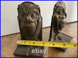 Antique Ornate Cast Iron OWL Bookends Bronmet Early 1900s