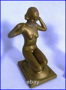 Antique Pair Of Art Deco Kneeling Nude Women Bookends