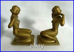 Antique Pair Of Art Deco Kneeling Nude Women Bookends