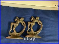 Antique Pair of Art Deco Dancing Nude Ladies, Bronze, Brass, Bookends 1920's
