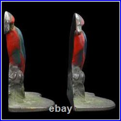 Antique Pair of Cast Iron Parrot Bookends Marked