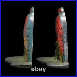 Antique Pair of Cast Iron Parrot Bookends Marked