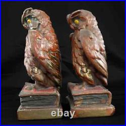 Antique Pair of Pompeian Bronze-clad Owl on Books Bookends Circa 1925