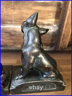 Antique Paul Herzel Bronze Dog bookends Signed