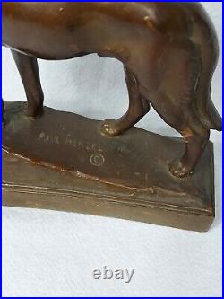Antique Paul Herzel German shepard Bronze wrap bookends