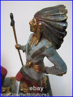 Antique Paul Herzel Pompeian Bronze Native American Indian Warrior Art Bookends