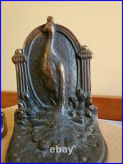 Antique Peacock Bookends, Bronze, Art Nouveau/ Art Deco, Heavy, Patina, EUC