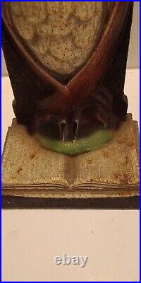 Antique RARE painted Cast Iron Owl Bookends