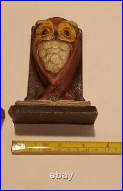 Antique RARE painted Cast Iron Owl Bookends