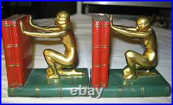 Antique Ronson Flapper Art Deco Nude Lady Bust Statue Sculpture Book Bookends