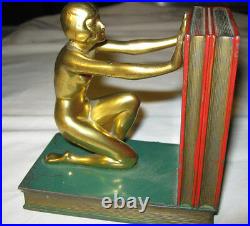 Antique Ronson Flapper Art Deco Nude Lady Bust Statue Sculpture Book Bookends
