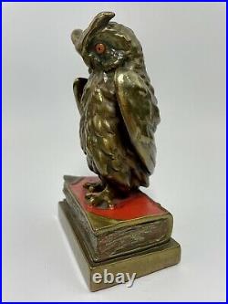 Antique Single Pompeian Bronze Owl on Books Bookend Circa 1925