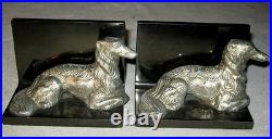 Antique Solid Cast Iron Art Deco Borzoi Wolfhound Dog Art Statue Bookends Hubley
