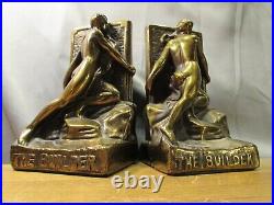 Antique The Builder Bronze Bookends Julio Kilenyi Vintage Art Deco