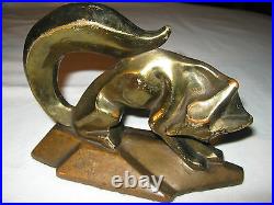 Antique USA Art Deco Bronze Clad Cubist Fox Hunt Statue Sculpture Book Bookends