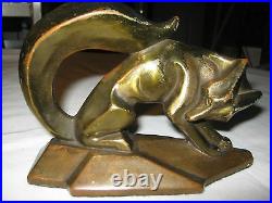 Antique USA Art Deco Bronze Clad Cubist Fox Hunt Statue Sculpture Book Bookends