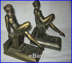 Antique USA Art Deco Nuart Frankart Era Nude Lady Bust Statue Sculpture Bookends