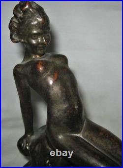 Antique Us Armor Bronze Nude Woman Lady Art Deco Statue Sculpture Book Bookends