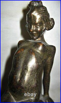 Antique Us Armor Bronze Nude Woman Lady Art Deco Statue Sculpture Book Bookends