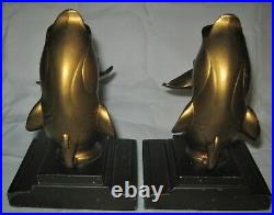 Antique Us Frankart Art Deco Gold French Fish Art Statue Sculpture Book Bookends