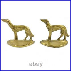 Antique Vintage 1929 Art Deco Borzoi Russian Wolfhound Dogs Brass Bookends