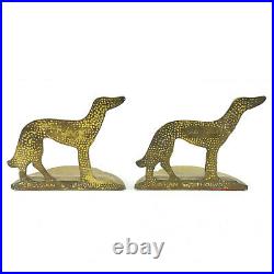 Antique Vintage 1929 Art Deco Borzoi Russian Wolfhound Dogs Brass Bookends