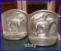 Antique Vintage Art Deco Borzoi Russian Wolfhound Dogs Brass Bookends