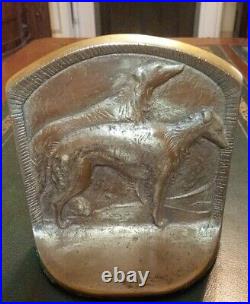 Antique Vintage Art Deco Borzoi Russian Wolfhound Dogs Brass Bookends