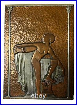 Antique Vintage Art Deco Nude Copper Lady Figure Holding Vase Metal Book Ends HC