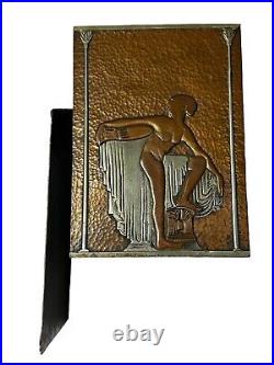 Antique Vintage Art Deco Nude Copper Lady Figure Holding Vase Metal Book Ends HC