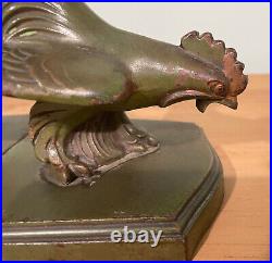 Antique Vintage Bookends Rooster Bird Pair Metal Brass Art Nouveau Art Deco Rare