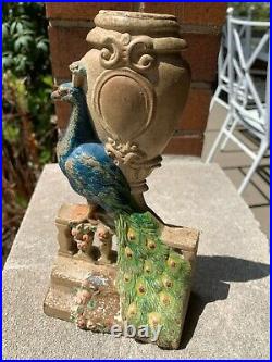 Antique Vintage Hubley Cast Iron Peacock by Urn on Fence Doorstop Original Paint