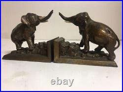 Antique Vintage Pair Elephant Bookends Bronze Finish