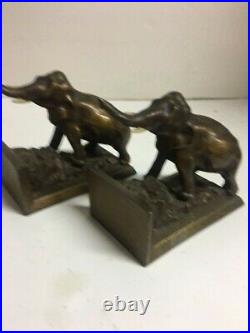 Antique Vintage Pair Elephant Bookends Bronze Finish