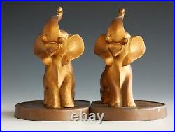 Antique Vintage Signed Frankart Baby Elephant Art Deco Bookends Sculpture