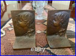 Antique c1920-30s Art Deco Grandfather Grandchild Solid Bronze Bookends