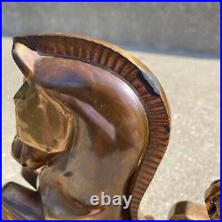 Art Deco 1930's Trojan Horse Bronze & Copper-Plated Sculptural Bookends SIGNED