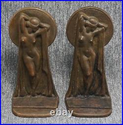 Art Deco BRONZE Female Nude Figural BOOKENDS Key Hole View HAMILTON FOUNDRY