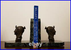 Art Deco Bookends Egyptian Revival Statue Signed Frecourt