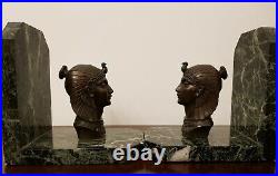 Art Deco Bookends Egyptian Revival Statue Signed Frecourt