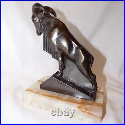 Art Deco Bookends Mouflon Ram Pair Bronze Marble Base S. O. & M. CO