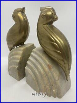 Art Deco Brass Birds Bookends on Marble Stone