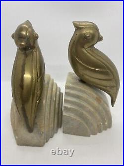 Art Deco Brass Birds Bookends on Marble Stone
