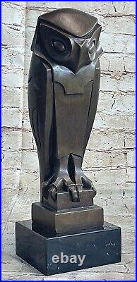 Art Deco Bronze Owl Bookends Mounted On Black Marble Vertical Bases